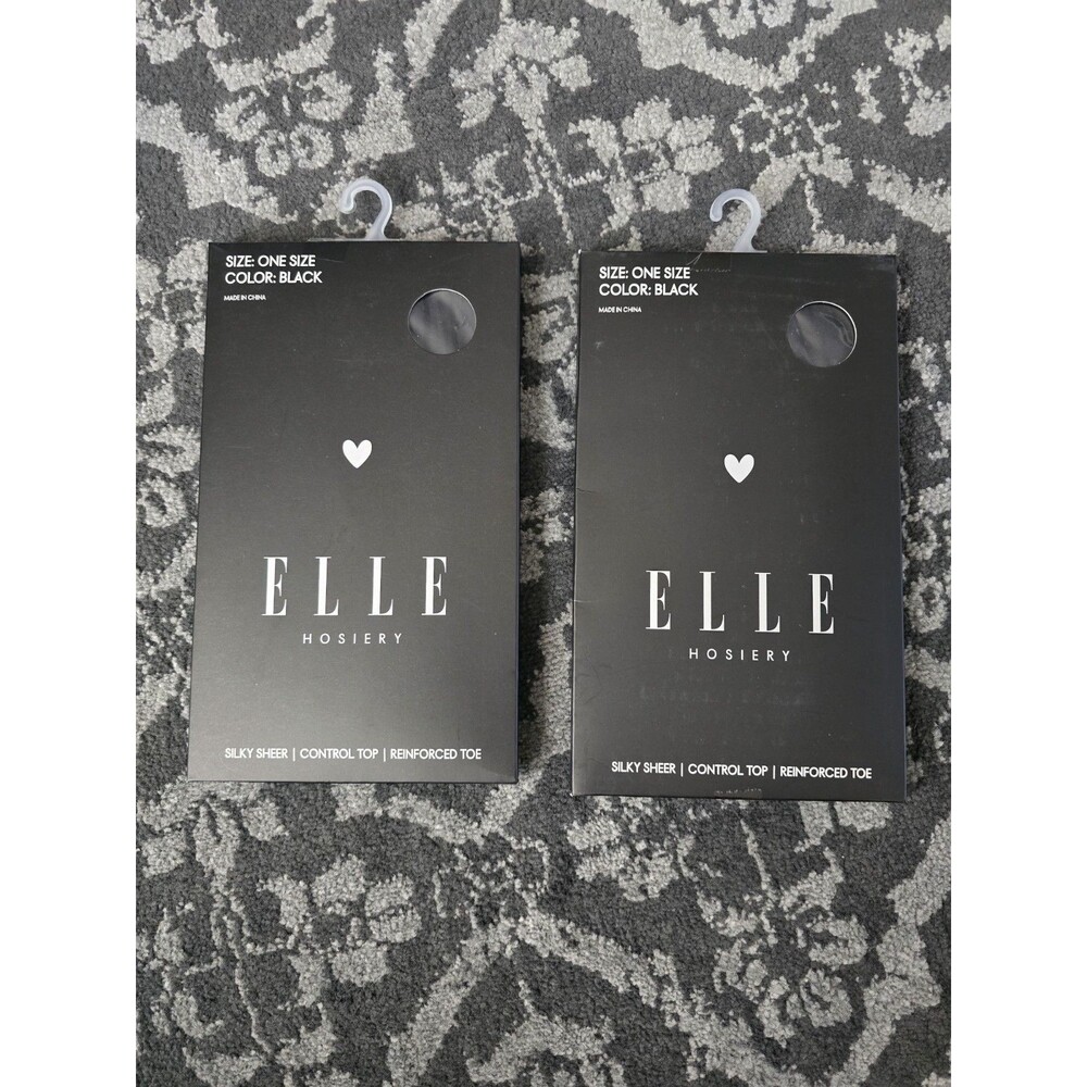 Elle Sheer Black  Pantyhose Hosiery Women One Size Lot Of 2